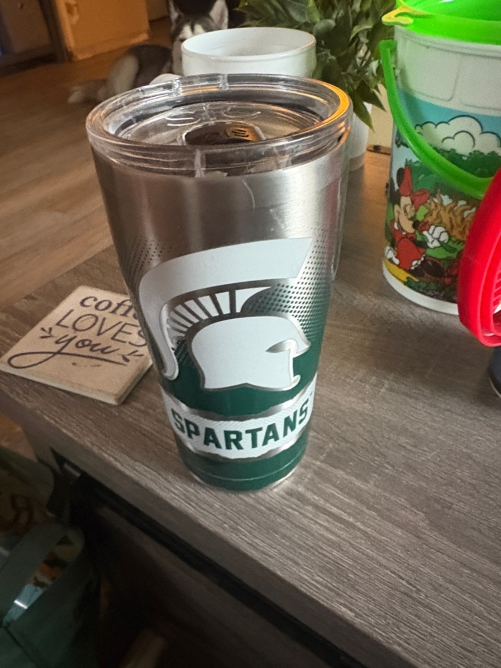 Green Spartans Stainless Steel Travel Tumbler with Clear Lid